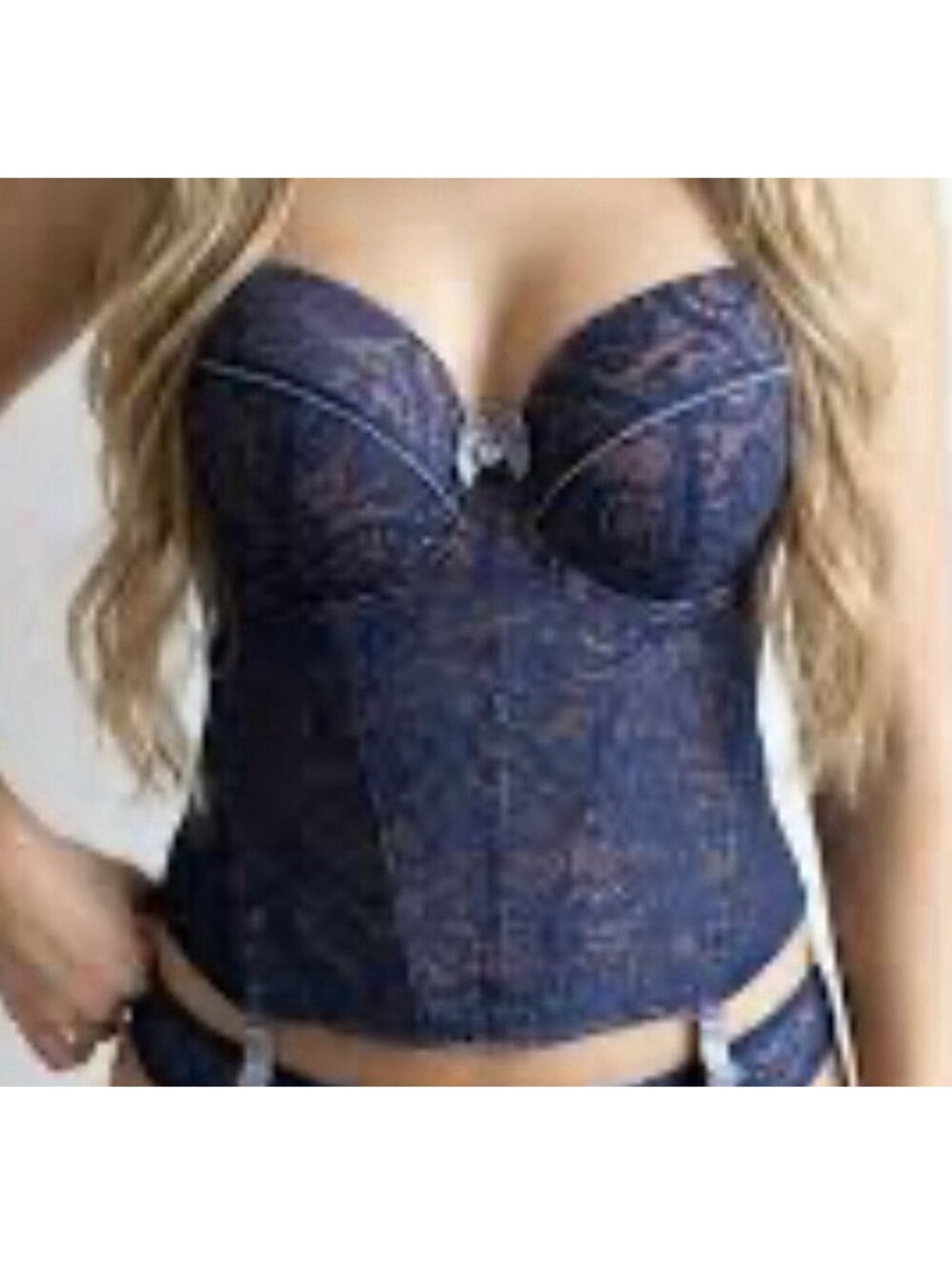 Adore Me Avara Bustier Corset Blue Lace Unlined Underwire Garter 42DDD Plus